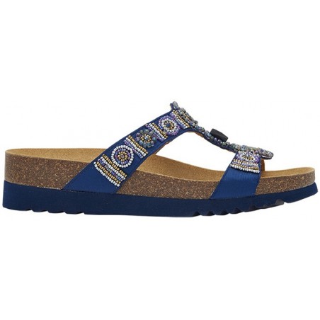 NEW BOGOTA' WEDGE SATIN+BEADS W NAVY BLUE/MULTI 40