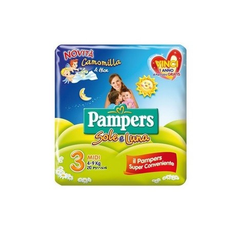 PANNOLINO PER BAMBINO PAMPERS SOLE & LUNA MIDI 20 PEZZI