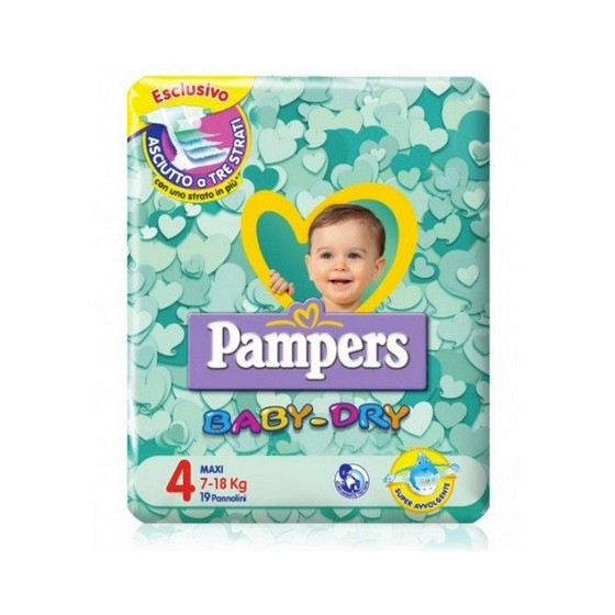 PANNOLINI PER BAMBINI PAMPERS BABY DRY DOWNCOUNT NO FLASH MA XI 19 PEZZI