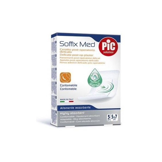 CEROTTO PIC SOFFIX MED IN TNT CON TAMPONE CENTRALE ASSORBENT E STERILE MONOUSO 5X7 CM ANTIBATTERICO 5 PEZZI