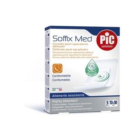 CEROTTO PIC SOFFIX MED IN TNT CON TAMPONE CENTRALE ASSORBENT E STERILE MONOUSO 10X10 CM ANTIBATTERICO 5 PEZZI
