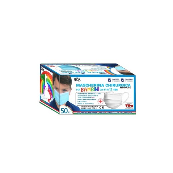 MASCHERINA CHIRURGICA GDA PER BAMBINI 6/12 ANNI TIPO II TNTMONOUSO 5 BUSTE DA 50 PEZZI