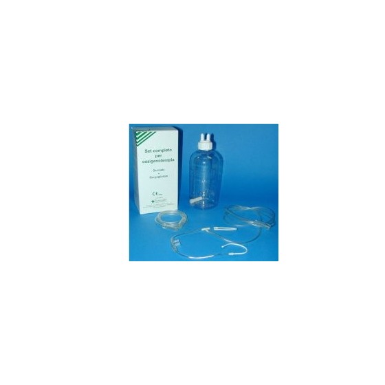 SET PER OSSIGENOTERAPIA CON SOSTEGNO A OCCHIALE MUNITO DI TU BO DI COLLEGAMENTO FLESSIBILE ANTIOTTURAMENTO ED UN GORGOGLI ATORE