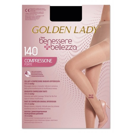 COLLANT GOLDEN LADY BENESSERE + BELLEZZA 140 DENARI COMPRESSIONE FORTE 18-22 MMHG NERO XL