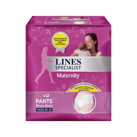 LINES SPECIALIST MATERNITY MUTANDINA ASSORBENTE PER PERDITEPOST PARTO MISURA MEDIUM 12 PEZZI