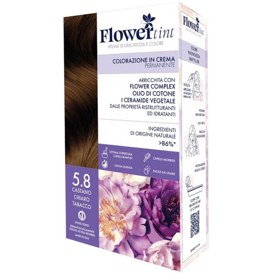 FLOWERTINT COLORAZIONE IN CREMA PERMANENTE 5,8 CASTANO CHIARO TABACCO