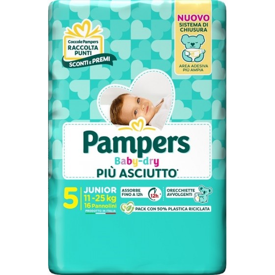 PAMPERS BABY DRY PANNOLINO DOWNCOUNT JUNIOR 16 PEZZI