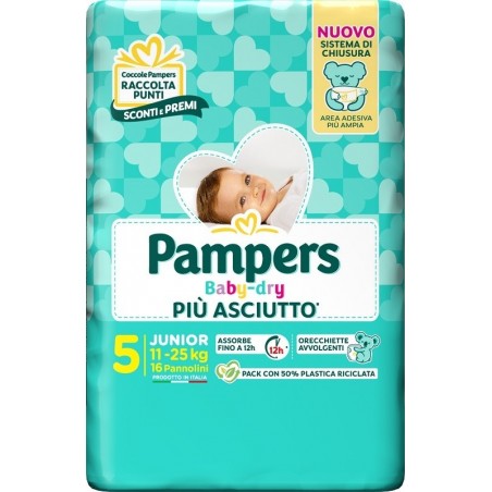 PAMPERS BABY DRY PANNOLINO DOWNCOUNT JUNIOR 16 PEZZI