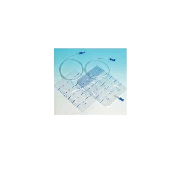 SACCA RACCOLTA URINA DA LETTO IN PVC NON STERILE VOLUME 2 LITRI TUBO LUNGHEZZA 90 CM CON SCARICO E VALVOLA ANTIREFLUSSO30 PEZZI