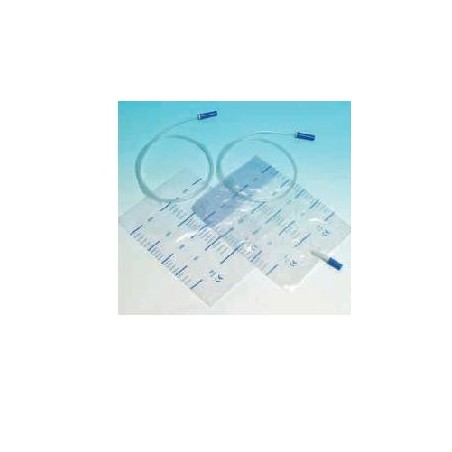 SACCA RACCOLTA URINA DA LETTO IN PVC NON STERILE VOLUME 2 LITRI TUBO LUNGHEZZA 90 CM CON SCARICO E VALVOLA ANTIREFLUSSO30 PEZZI