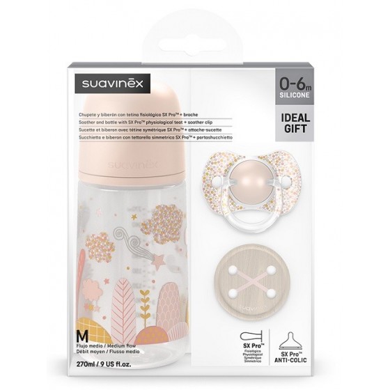 SUAVINEX DREAMS SET NASCITA ROSA SUCCHIETTO + BIBERON CON TETTARELLA SIMMETRICA SX PRO + PORTASUCCHIETTO 0/6 MESI