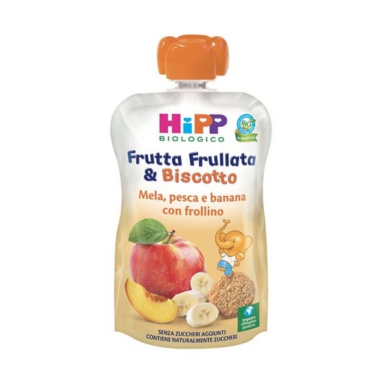 HIPP BIO FRUTTA FRULLATA &BISCOTTO MELA PESCA BANANA FROLLINO 90 G