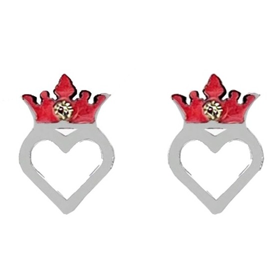 DISNEY ORECCHINO CUORE CORONA SMALTO ROSA