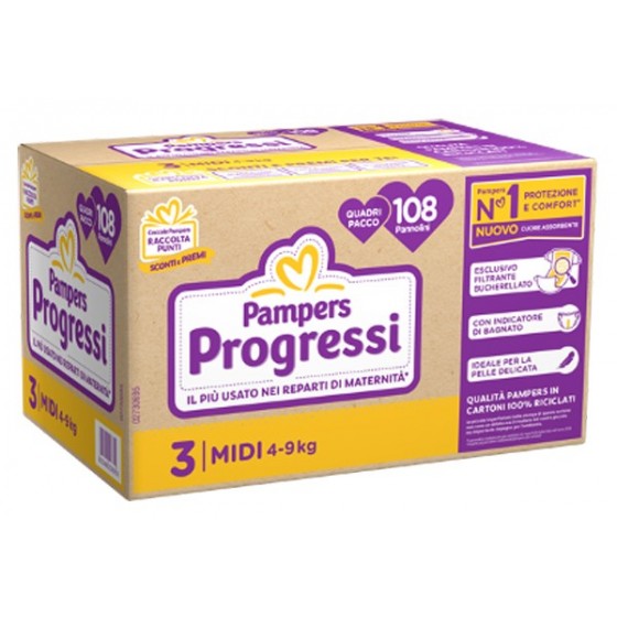 PAMPERS QUADRI PROGRESSI MIDI 108 PEZZI